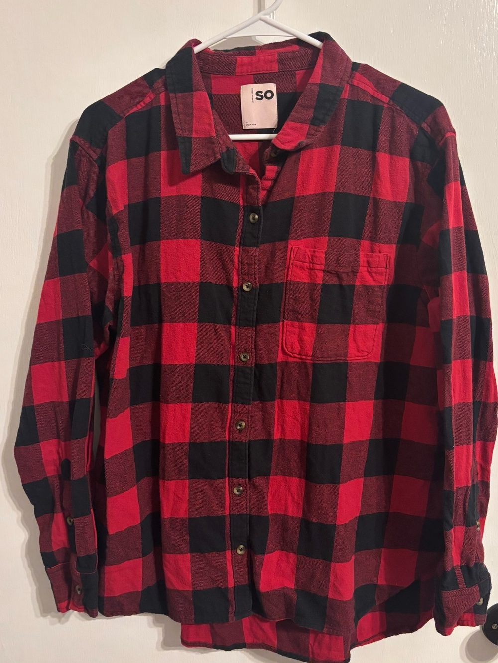 SO Red and Black Buffalo Plaid Casual Button-Down Shirt